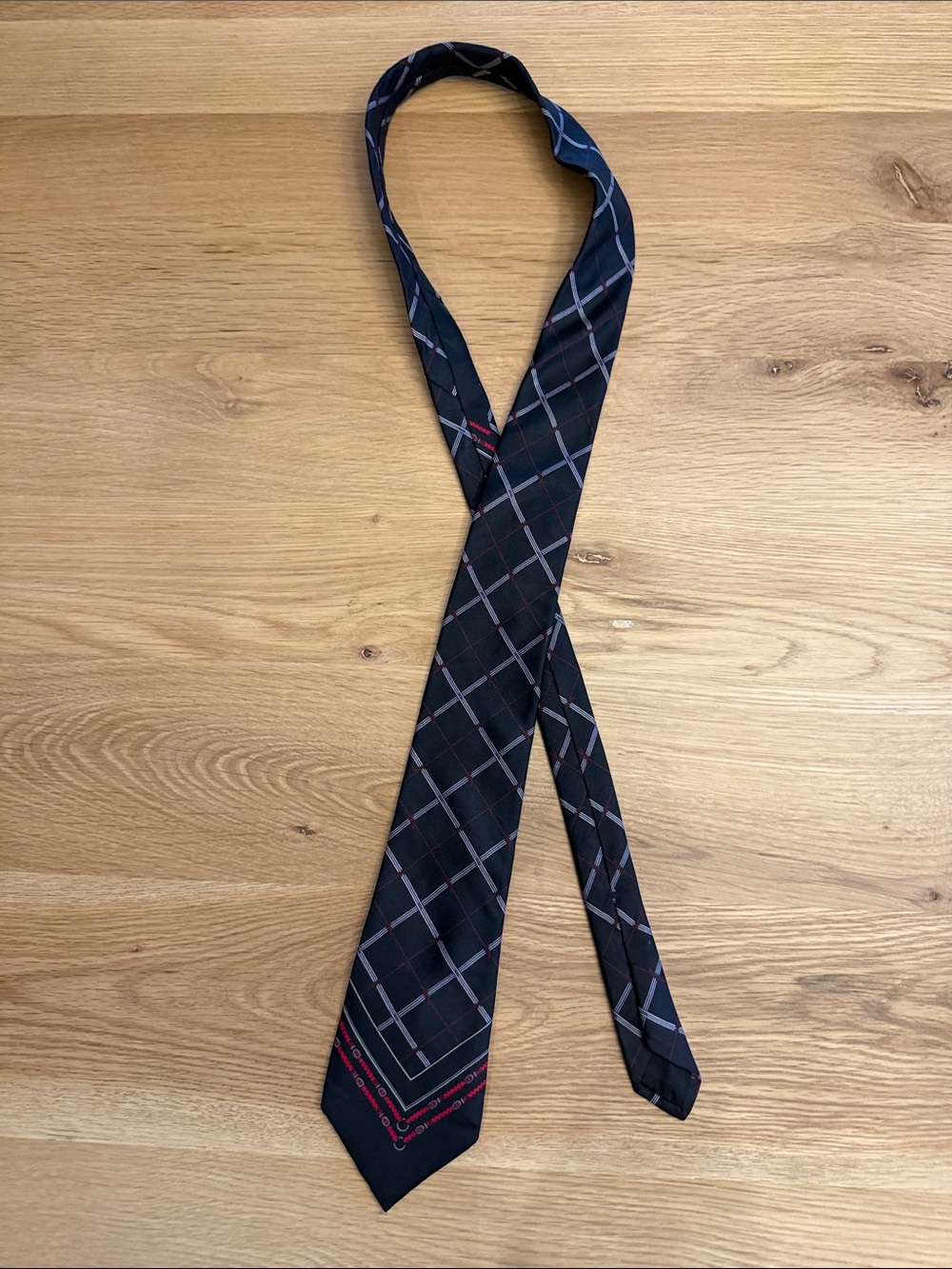 Men's Navy Plaid Tie with Subtle Blue and Red Windowpane